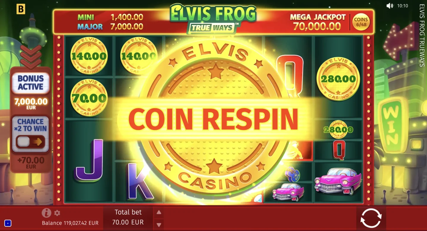 Elvis Frog TRUEWAYS — вход в Coin Respin со счётчиком монет